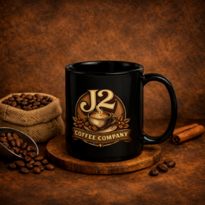 J2 Coffee Black Glossy Mug